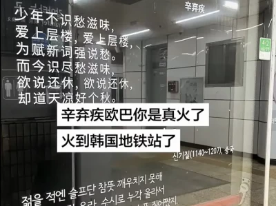 韩国地铁站惊现辛弃疾诗词，还有李白杜牧的，咋回事？